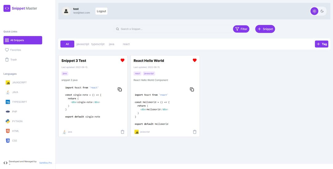 Fullstack Snippet Management App